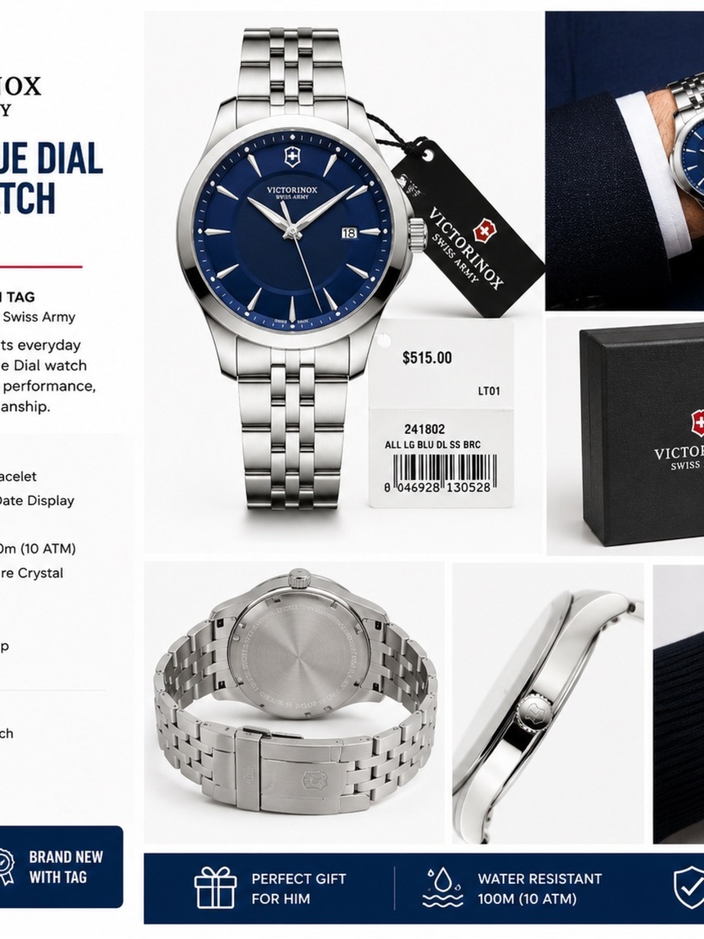 Victorinox Men’s Stainless Steel Watch with Blue Dial